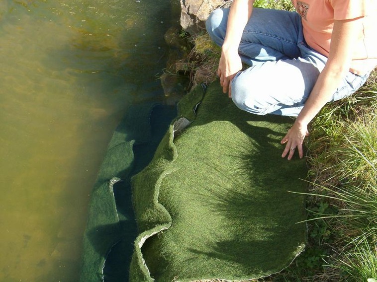 Pflanztasche im Teich eingebaut