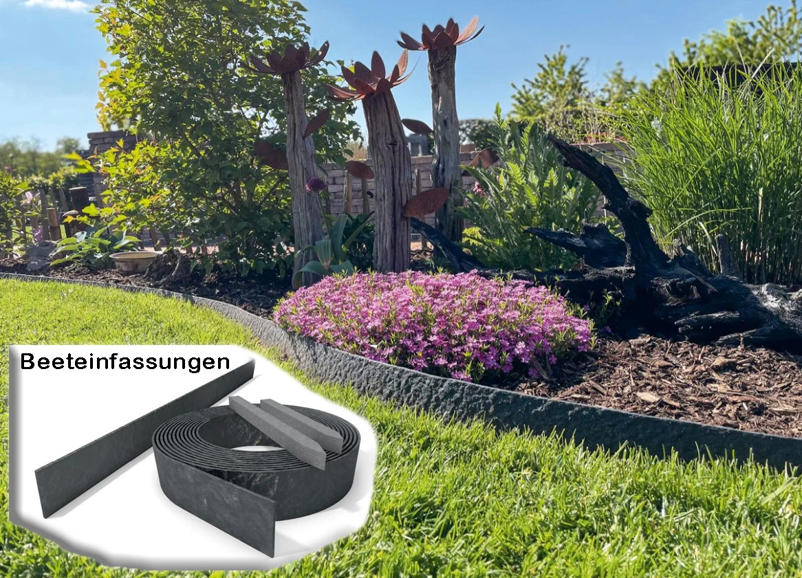 Beeteinfassung aus Recycling-Kunststoff als Rasenkante im Garten