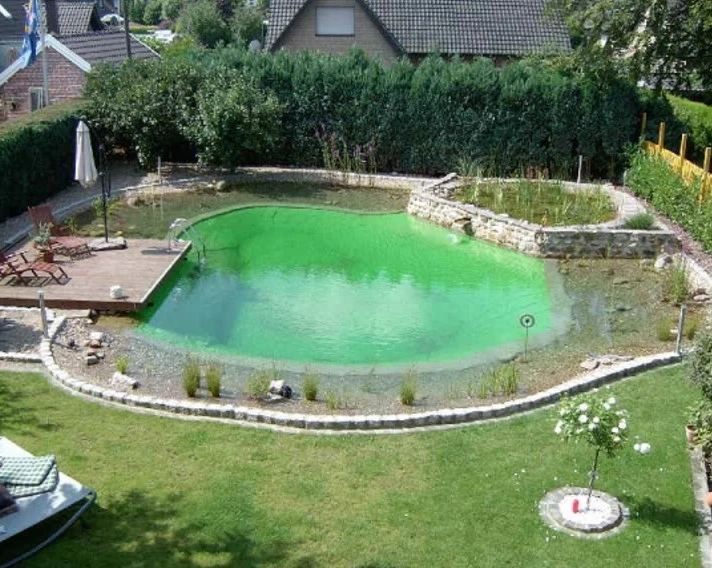 schwimmteich mit maigrüner Teichfolie