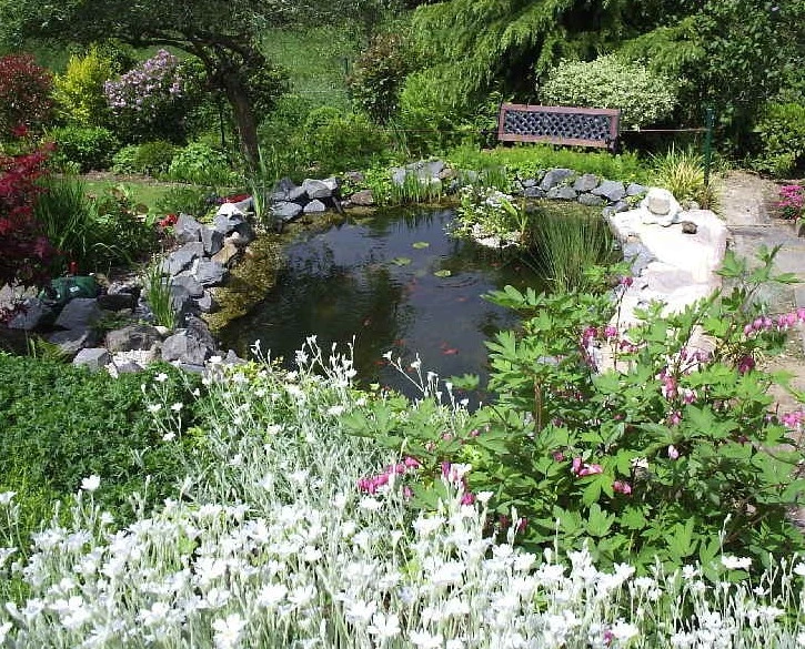 Gartenteich befüllen und Randgestaltung fertigstellen