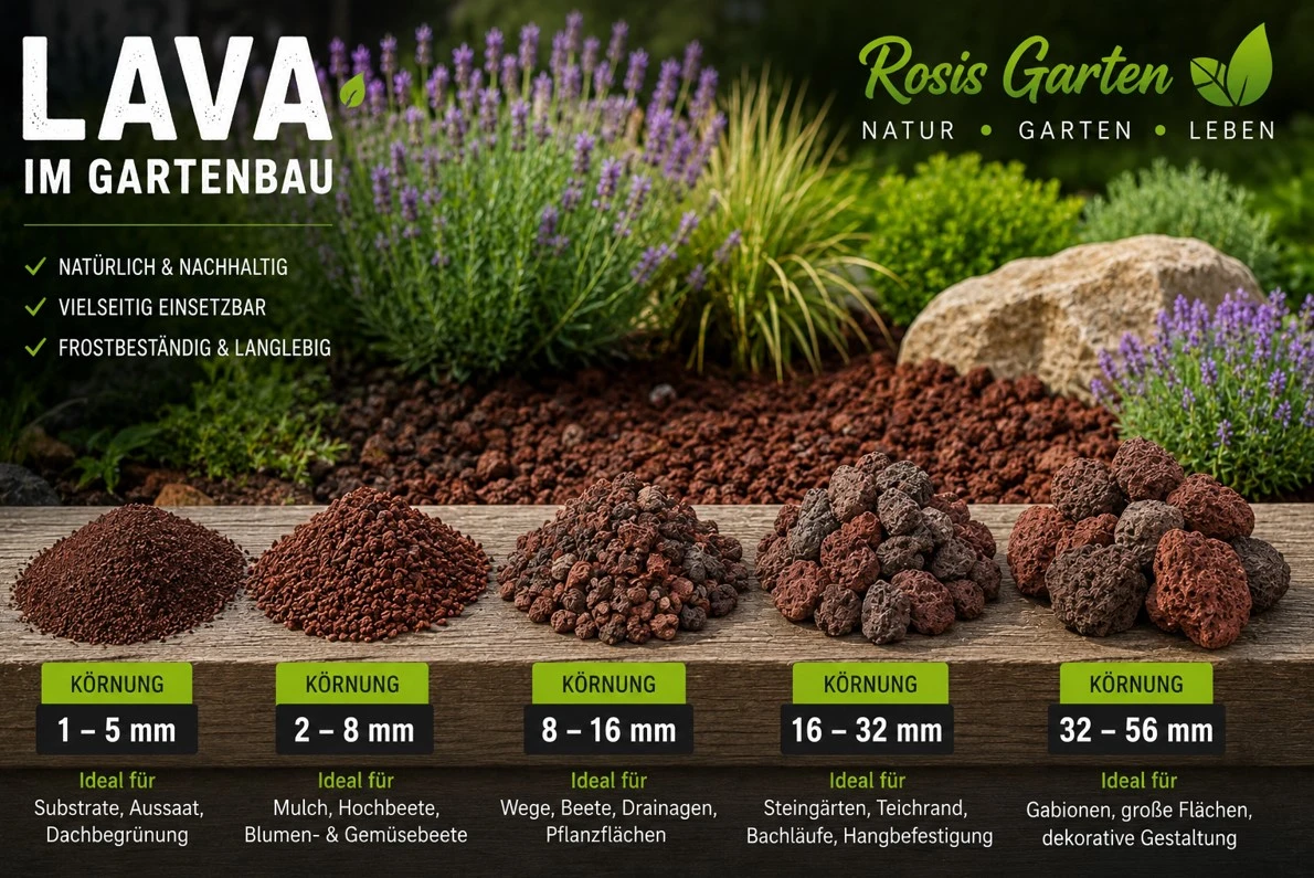 Lavagestein in verschiedenen Körnungen für den Gartenbau