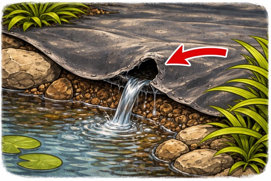 Loch in der Teichfolie finden