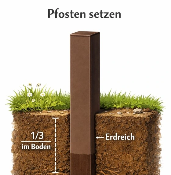 Kunststoffpfosten zu ein Drittel im Boden