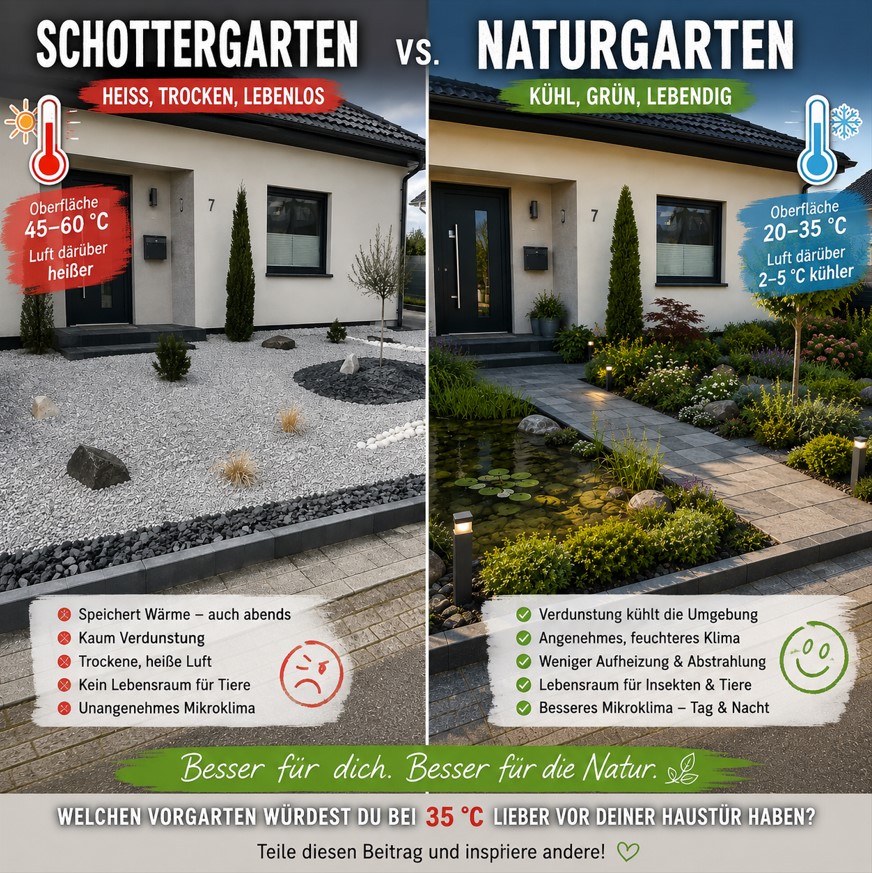 Schottergarten vergleich zu Naturgarten