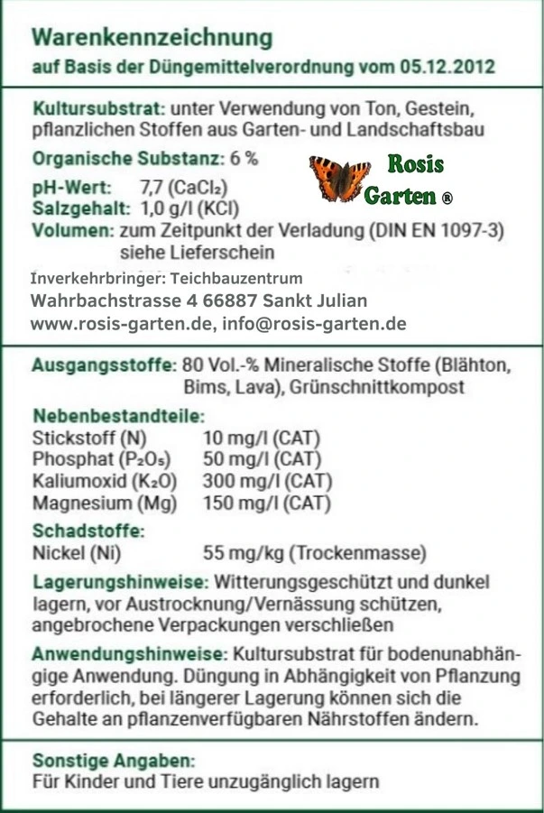 Inhaltsstoff Dachsubstrat Rosis Garten