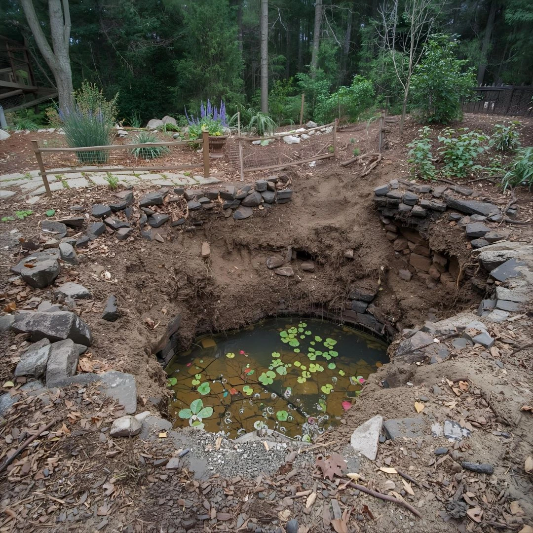 Fehlender Untergrundschutz, Teichvlies schaft Abhilfe