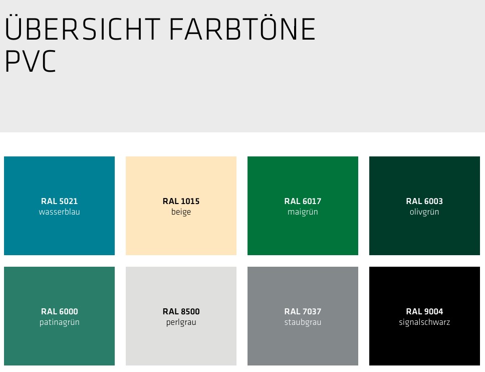 Teichfolie Farbkarte