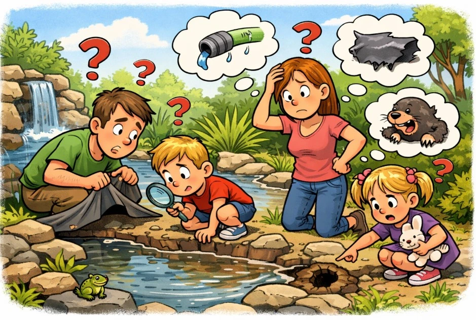 Familie rätselt über Wasserverlust im Gartenteich